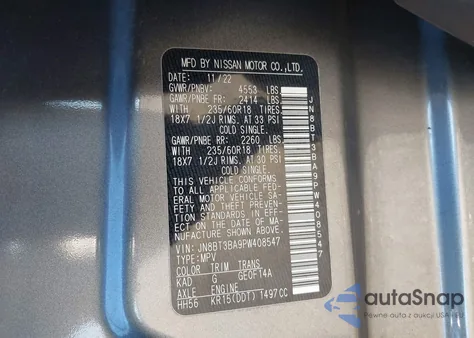 2023 Nissan Rogue Sv Fwd z USA, uszkodzony, nr VIN JN8BT3BA9PW408547